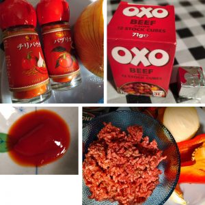 チリパウダー・パプリカ・コンソメ・ケチャップ・挽肉